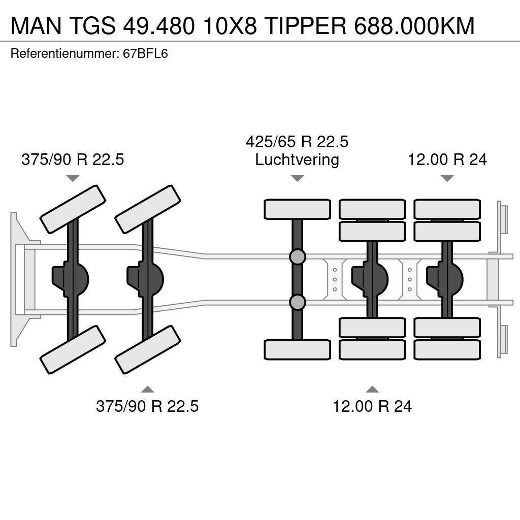 MAN TGS 49.480 10X8 TIPPER 688.000KM Camion ribaltabili