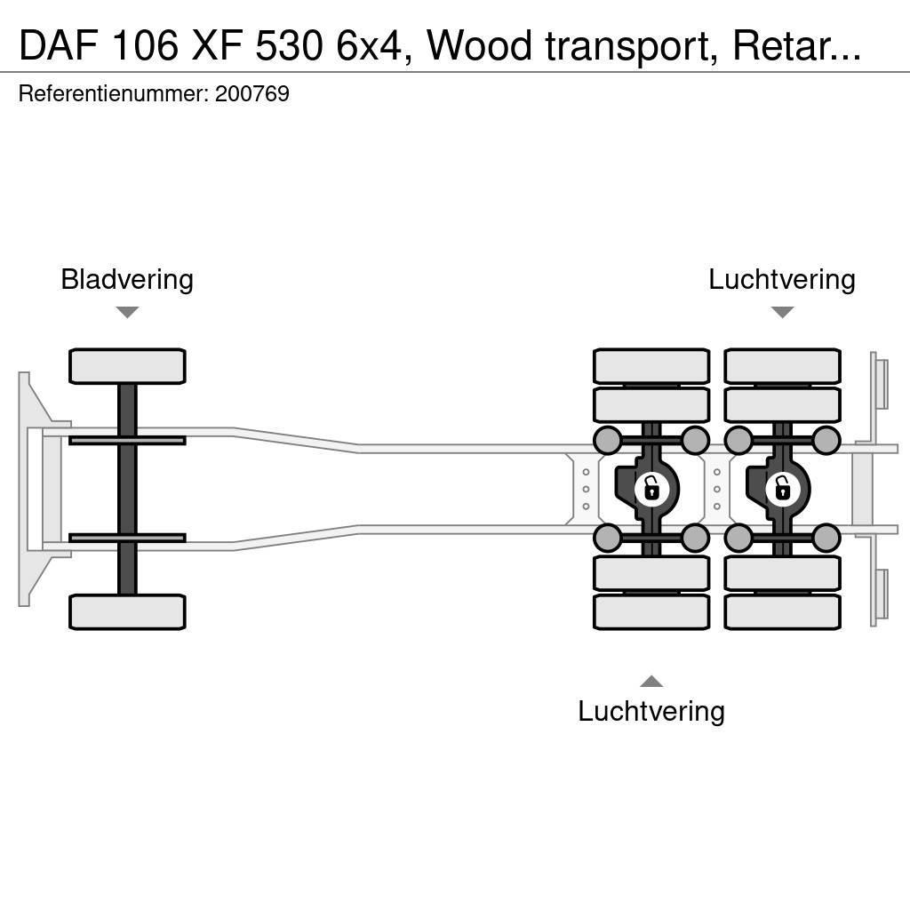 DAF 106 XF 530 6x4, Wood transport, Retarder, Loglift Camion trasporto legname