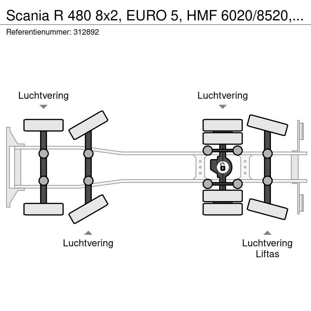 Scania R 480 8x2, EURO 5, HMF 6020/8520, Remote, Standair Camion con sponde ribaltabili
