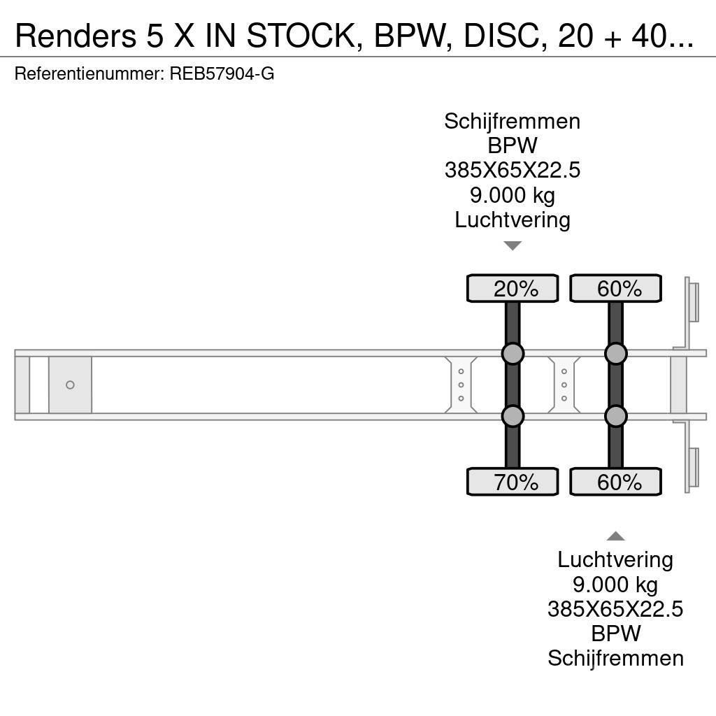 Renders 5 X IN STOCK, BPW, DISC, 20 + 40 FT Semirimorchi portacontainer