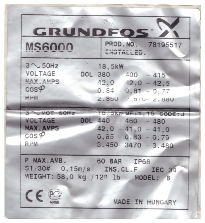Grundfos SP60/11 - 25 HK Altri componenti