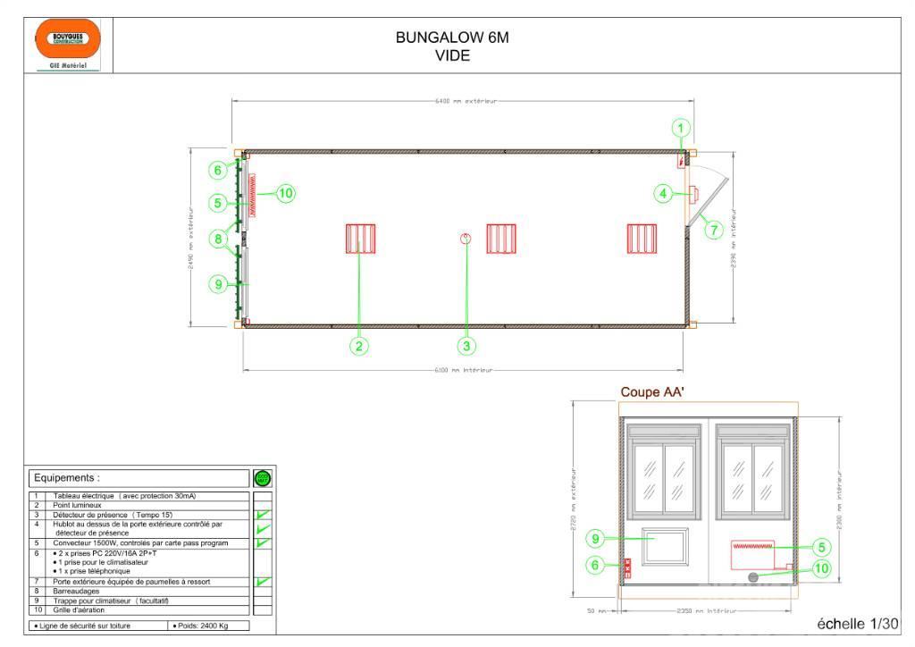  Bungalow 6 m Bureau vide Baracche da cantiere