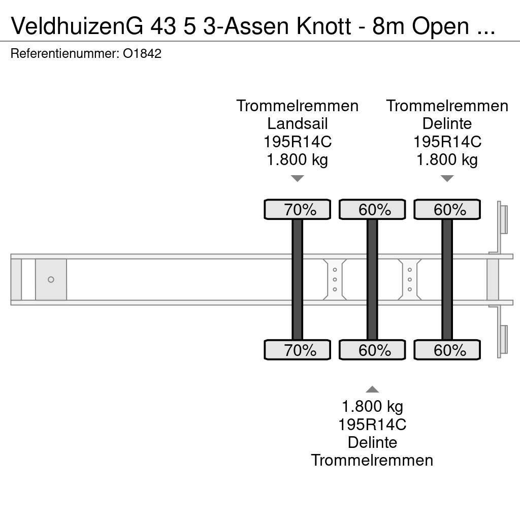Veldhuizen G 43 5 3-Assen Knott - 8m Open Laadbak - Gegalvani Semirimorchio a pianale