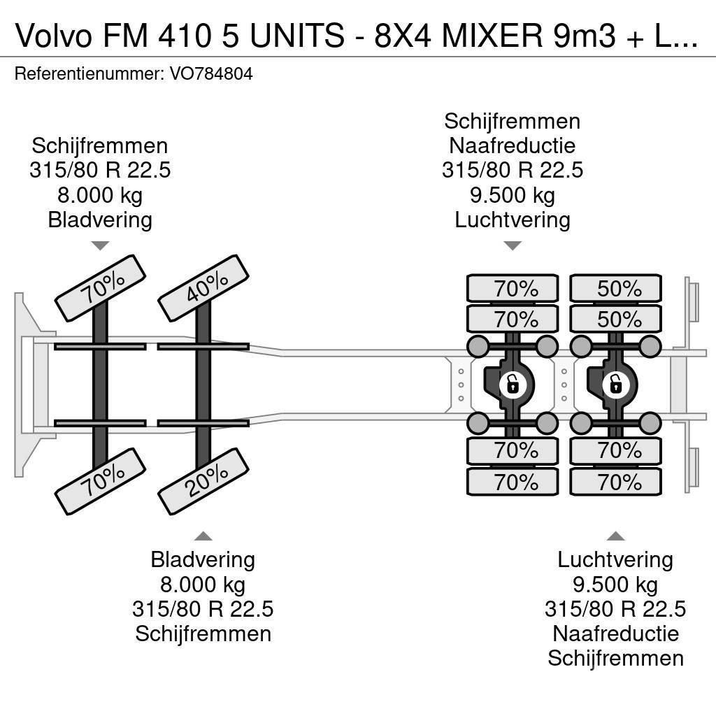 Volvo FM 410 5 UNITS - 8X4 MIXER 9m3 + LIEBHERR CONVEYOR Betoniere