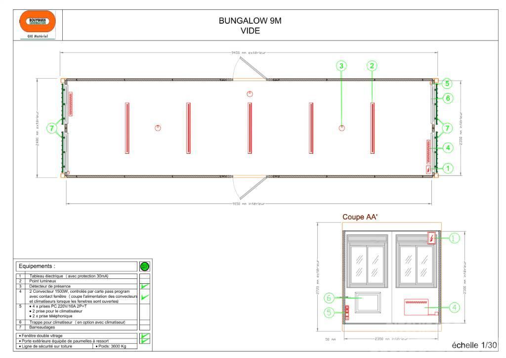  Bungalow 9 m Bureau vide Baracche da cantiere
