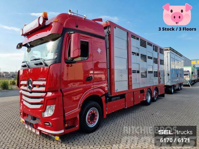 Mercedes-Benz Actros / Durchladezug / 3 Stock / Lenkachse Camion per trasporto animali