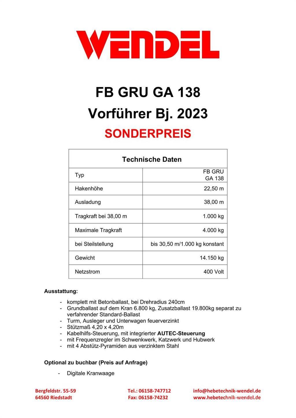 FB GRU Hochbaukran GA 138 Gru a torre